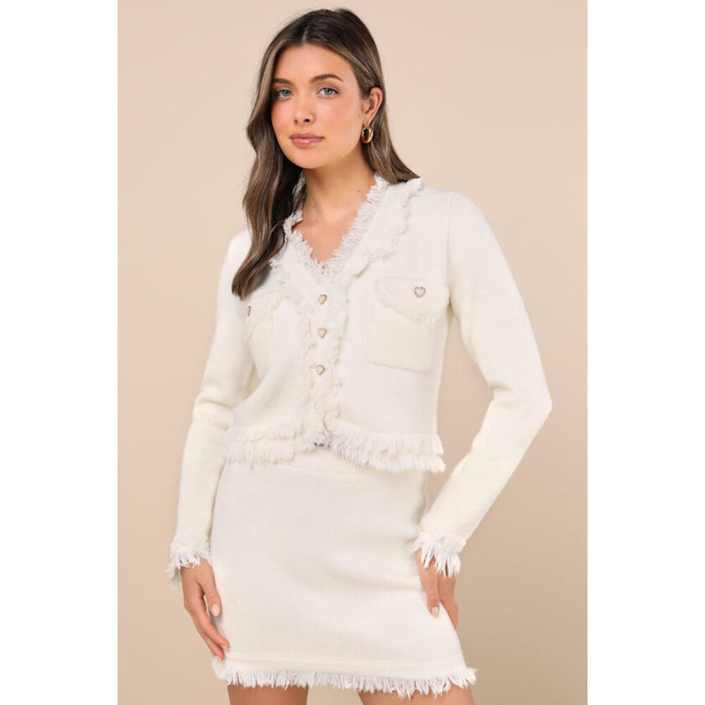 Lulus Pristine And Pretty Ivory Fringe Two-piece Sweater Mini Dress White